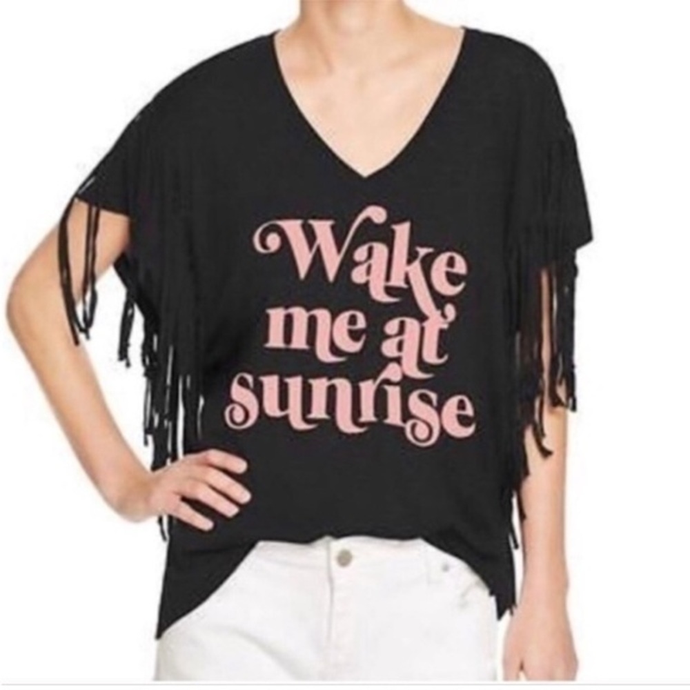 Wildfox Fringed Boho Logo Tee Size L